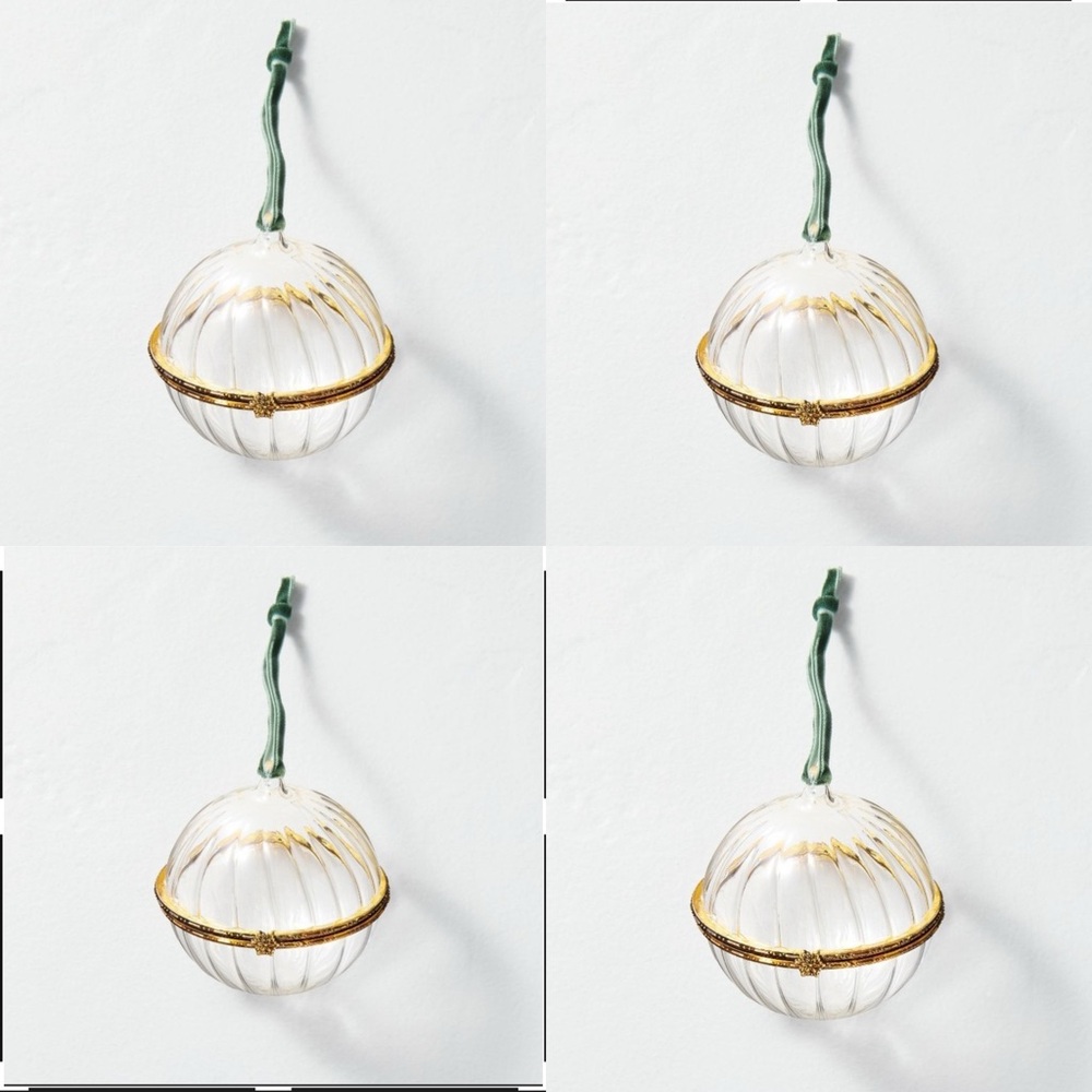 Hinged Ribbed Glass Christmas Tree Ornament SET OF 4 - Hearth & Hand